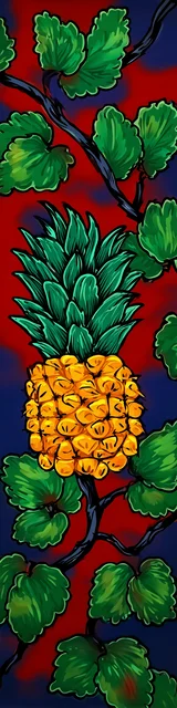 Free pineapple bookmark featuring a pineapple on a red and black leafy background